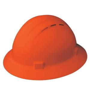Americana 4 Point Plastic Mega Ratchet Suspension Vent Full Brim Hard Hat in Hi Viz Orange 19437