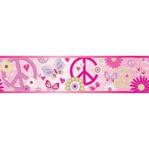 Brewster 6 in. Love Child Border Pink Peace and Love Border 443B97620