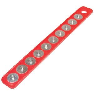Triton Products MagClip 3/8 in. Drive 1 7/8 in. x 16 5/8 in. Red Magnetic Socket Holder Strip and 10 Interchangeable Pegs 72404