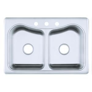 KOHLER Staccato Self Rimming Stainless Steel 33x22x8.3125 3 Hole Double Bowl Kitchen Sink K 3369 3 NA
