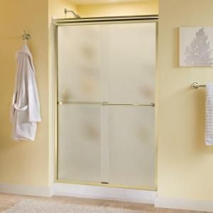 Delta Crestfield 47 3/8 in. x 70 in. Sliding Bypass Shower Door in Polished Brass with Frameless Pebbled Glass 159299