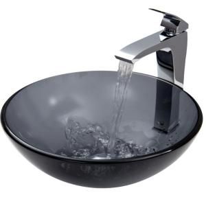 Vigo Glass Vessel Sink in Sheer Black and Faucet Set in Chrome VGT254
