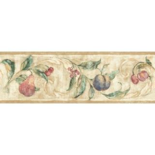 The Wallpaper Company 6.8 in. x 15 ft. Jewel Tone Fruit Scroll Border WC1282916