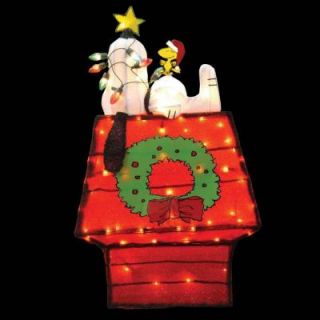Peanuts 42 in. Pre Lit 3D Tinsel Snoopy on Dog House with Star 40375