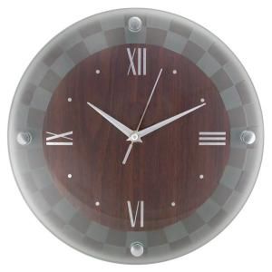 Timekeeper Products 12 in. Round Dark Wood Frosted Glass Outer Cover Silver Numbers Wall Clock 6986D