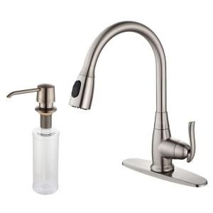 KRAUS Single Handle High Arc Pull Out Sprayer Kitchen Faucet and Dispenser in Satin Nickel KPF 2230 KSD 30SN