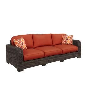 Brown Jordan Northshore Patio Sofa in Cinnabar with Empire Chili Throw Pillows M6061 S 9