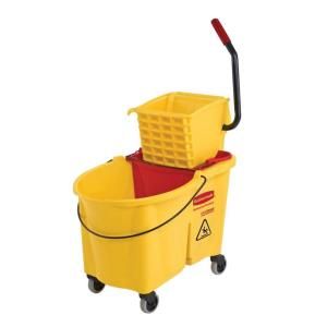 Rubbermaid Commercial Products 44 qt. Yellow WaveBrake Side Press Mop Bucket and Wringer Combo RCP 6186 88 YEL
