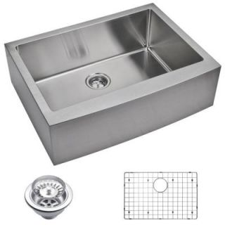 Water Creation Apron Front Small Radius Stainless Steel 30x22x10 0 Hole Single Bowl Kitchen Sink with Strainer and Grid in Satin Finish SSSG AS 3022B