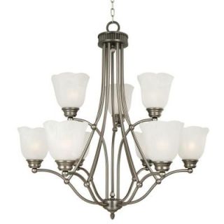 Yosemite Home Decor Mahogany 9 Light Incandescent Chandelier, Satin Nickel Frame with White Marble shades  DISCONTINUED 92139 3+6SN