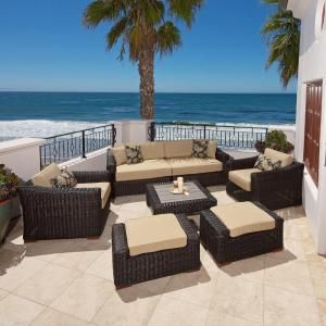 RST Outdoor Resort Espresso 7 Piece Deep Seating Set with Heather Beige Cushions OP PERES08 E K