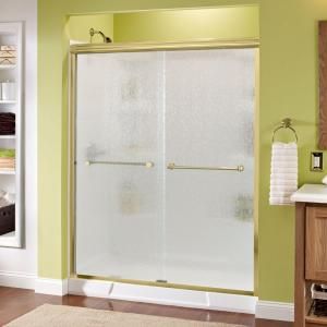 Delta Crestfield 59 3/8 in. x 70 in. Sliding Bypass Shower Door in Polished Brass with Frameless Rain Glass 159307