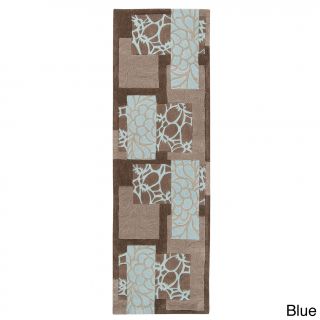 Hand tufted Floral Contemporary Red/ Blue Runner Rug (26 X 8)