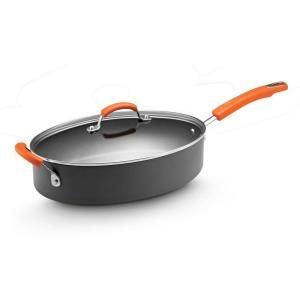Rachael Ray 5 qt. Nonstick Hard Anodized Covered Oval Saute Pan with Orange Handles 87395