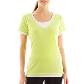 Made For Life Made for Life Short Sleeve Layered Tee, Green/White, Womens