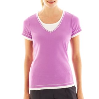 Made For Life Made for Life Short Sleeve Layered Tee, Xanadu Orchid/whit, Womens