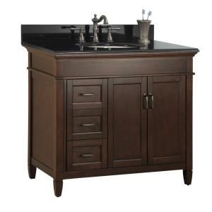 Foremost Ashburn 37 in. x 22 in. Vanity with Left Drawers in Mahogany with Granite Vanity Top in Black ASGABK3722D