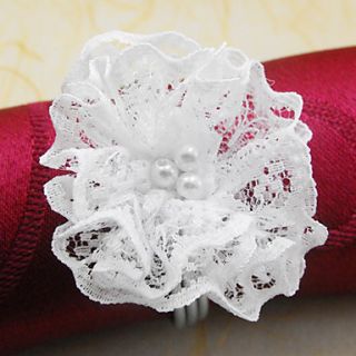 Lace Pearl Flower Wedding Napkin Ring Set Of 12, Lace Pearl Dia 4.5cm