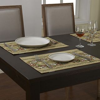 Set Of 4 Traditional Floral Polyester Cotton Blend Green Placemats