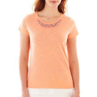 St. Johns Bay Short Sleeve Embellished Tee, Orange, Womens