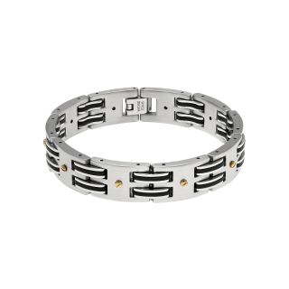 Mens Stainless Steel & Rubber Link Bracelet, Two Tone