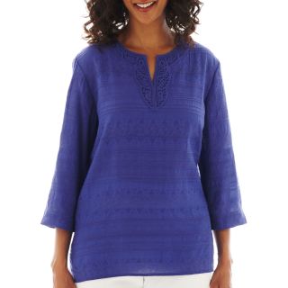 Alfred Dunner St. Tropez 3/4 Sleeve Lace Yoke Tunic Top, Periwinkle