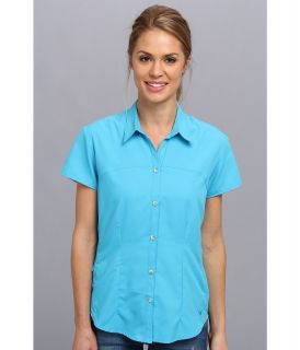 White Sierra Gobi Desert Short Sleeve Shirt Womens Short Sleeve Button Up (Blue)