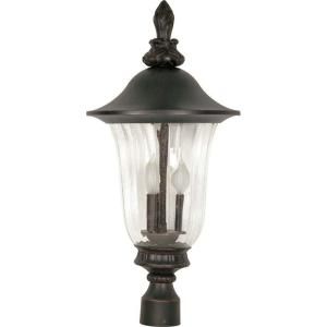 Glomar Parisian 3  Light 27 in. Post Lantern with Fluted Seed Glass Finished in Old Penny Bronze HD 983