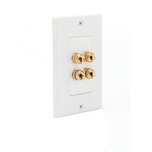 CE TECH Speaker Wall Plate with 4 Binding Posts   White 4 banana wallplate WH