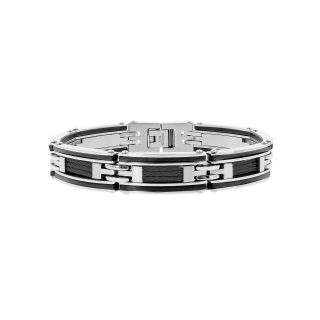 Mens Stainless Steel & Black IP Cable Link Bracelet, White