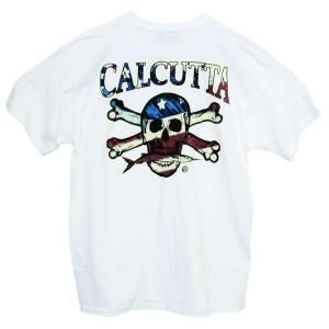 Calcutta Adult Small Cotton Red White Blue Flag Color Logo Short Sleeve T Shirt in White 2488 0594