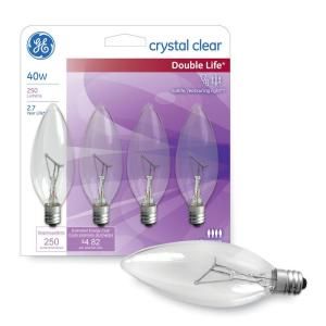 GE 40 Watt Incandescent BC Blunt Tip Decorative Candelabra Base Double Life Crystal Clear Light Bulb (4 Pack) 40BC/2L/CD4 TP12