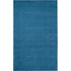 Hand crafted Teal Blue Solid Casual Ridges Wool Rug (76 X 96)
