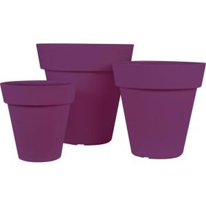 Pride Garden Products 12 in. dia., 15 in. dia. and 18 in. dia. Plastic Mela Purple Planters (Set of 3) 83556