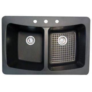 Pegasus Dual Mount Granite 33 in. x 22 in. x 9 in. 3 Hole Double Bowl Kitchen Sink with Drains and Bottom Grid in Black PEG20RZPK