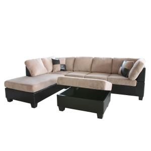 Furniture of America Taylor Saddle Brown Corduroy Sectional Sofa and Ottoman   Left S0023BR