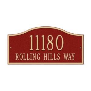 Whitehall Products Rolling Hills Rectangular Red/Gold Standard Wall Two Line Address Plaque 1118RG