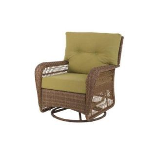 Martha Stewart Living Charlottetown Brown All Weather Wicker Patio Swivel Rocker Lounge Chair with Green Bean Cushion 65 509556/44