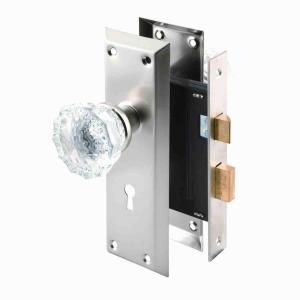 Prime Line Single Cylinder Satin Nickel Mortise Lock Set with Glass Knobs E 2496