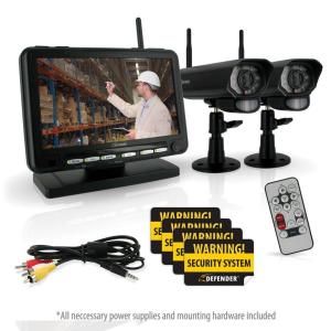 Defender Digital Wireless DVR Security System with 7 in. LCD Monitor, SD Card Recording and 2 Long Range Night Vision Cams HDT301 PX011