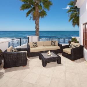 RST Outdoor Resort Espresso 5 Piece Patio Seating Set with Heather Beige Cushions OP PERES05 E K