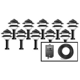 Moonrays Outdoor Black Low Voltage 4 Watt 2 Tier Path Lighting Kit with Control Box (10 Pack) DISCONTINUED 95534
