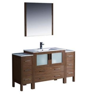 Fresca Torino 60 in. Vanity in Walnut Brown with Ceramic Vanity Top in White and Mirror FVN62 123612WB UNS