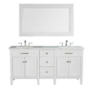stufurhome Christine 72 in. Vanity in White Finish with White Marble Top and Mirror GM 1203 72 WM
