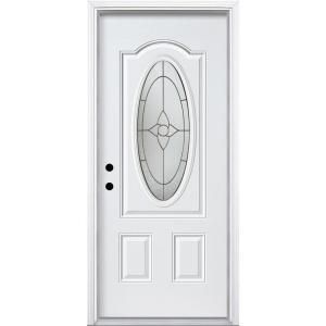 Masonite Specialty Three Quarter Oval Lite Primed Prehung Steel Entry Door with No Brickmold 36709
