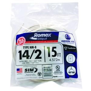 Southwire Romex SIMpull 15 ft. 14/2 Gauge NM B Cable 28827426