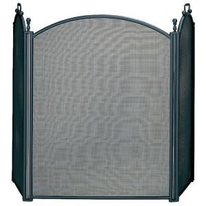 UniFlame Black Large Diameter 3 Panel Fireplace Screen with Woven Mesh S 3652