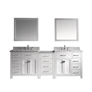 Virtu USA Caroline Parkway 93 in. Double Vanity in White with Marble Vanity Top in Italian Carrara White and Mirror MD 2193 WMSQ WH