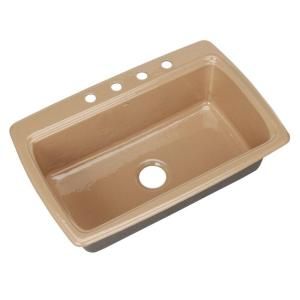 KOHLER Cape Dory Self Rimming Cast Iron 33x22x9.625 4 Hole Kitchen Sink in Mexican Sand K 5863 4 33
