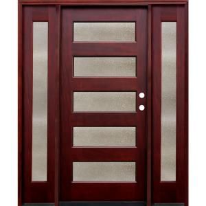 Pacific Entries Contemporary 36 in. x 80 in. 5 Lite Seedy Stained Mahogany Wood Entry Door with 12 in. Sidelites M55SDML412